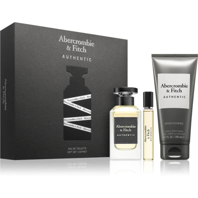Abercrombie & Fitch Authentic Man Gift Set – 100 ml Eau de Toilette + 15 ml Eau de Toilette (Travel Spray) + 200 ml Hair & Body Wash