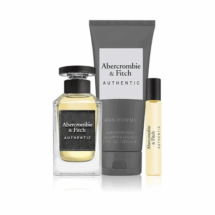 Abercrombie & Fitch Authentic Man Gift Set – 100 ml Eau de Toilette + 15 ml Eau de Toilette (Travel Spray) + 200 ml Hair & Body Wash