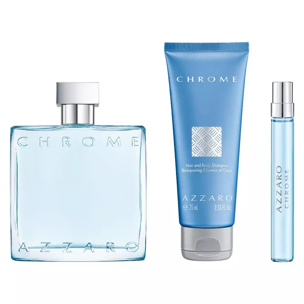 Azzaro Chrome Men 100ml EDT Spray / 10ml EDT Spray / 75ml Shower Gel
